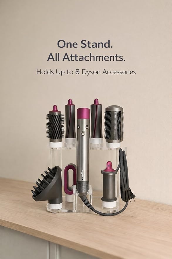Dyson Airwrap Holder by Chorten Nyima, Dyson Airwrap Organizer with 8 Slots, Clear Acrylic Stand for Shark Hair Dryer Holder, Wall-Mounted or Freestanding with Silicone Pads Bathroom Vanity Table