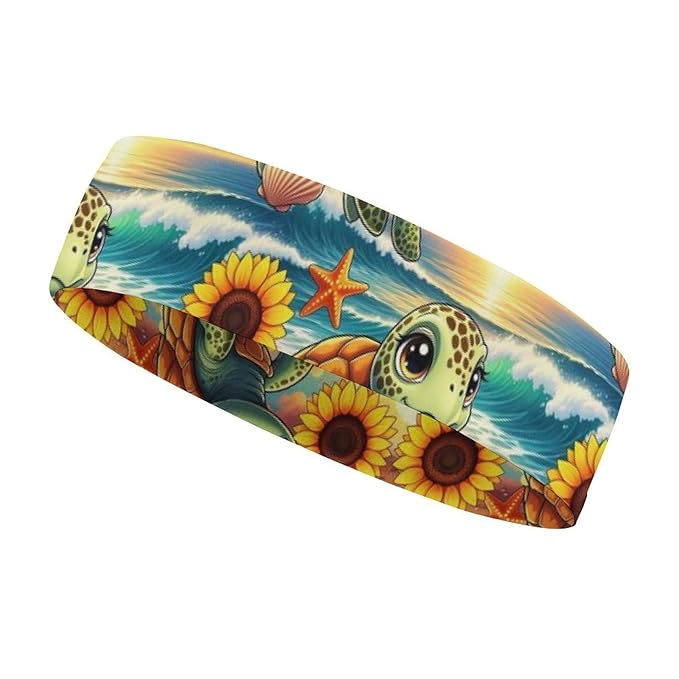 Sunflower Beach Turtle Headbands for Women, Men Elastic Soft Hair Bands for Workout, Yoga, Running, Fitness