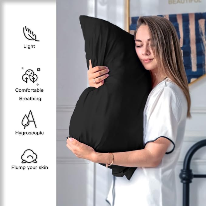 Silk Pillowcase for Hair and Skin,Soft,Breathable and Sliky 100% Standard Size Pillow Cases Set of 2,Both Sides Natural Mulberry Silk Pillowcases with Hidden Zipper(Standard Size 20"X 26",2pcs)