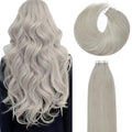 Lacer Tape in Hair Extensions Silky Straight 14 Inch Silver Grey Adhesive Tape in Hair Extensions 100 Percent Remy Human Hair Soft Glue in Brazilian Hair Extensions 20 Pcs 50 Grams