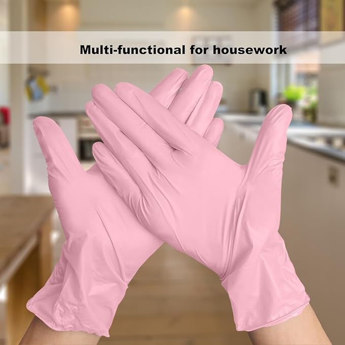Disposable Gloves Small, Nitrile and Vinyl Blend Material Gloves, Latex Free 4 Mil 200 Pc Food Grade Glove for Cleaning, Food Prep, Hair Dye, Tattoo, Pink