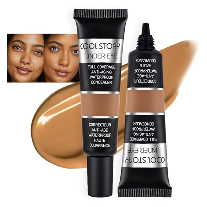 Kaely 2Pcs under Eye Concealer Full Coverage,Waterproof Concealer for Dark Circles,Puffiness,Redness,Cream Foundation Eye Brightener,Color corrector de ojeras,Anti Aging,Natural Matte Finish,Dark