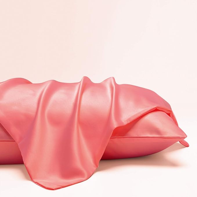NTBAY Zippered Satin Pillow Cases for Hair and Skin, Luxury Standard Hidden Zipper Pillowcases Set of 2, 20x26 Inches, Coral Pink