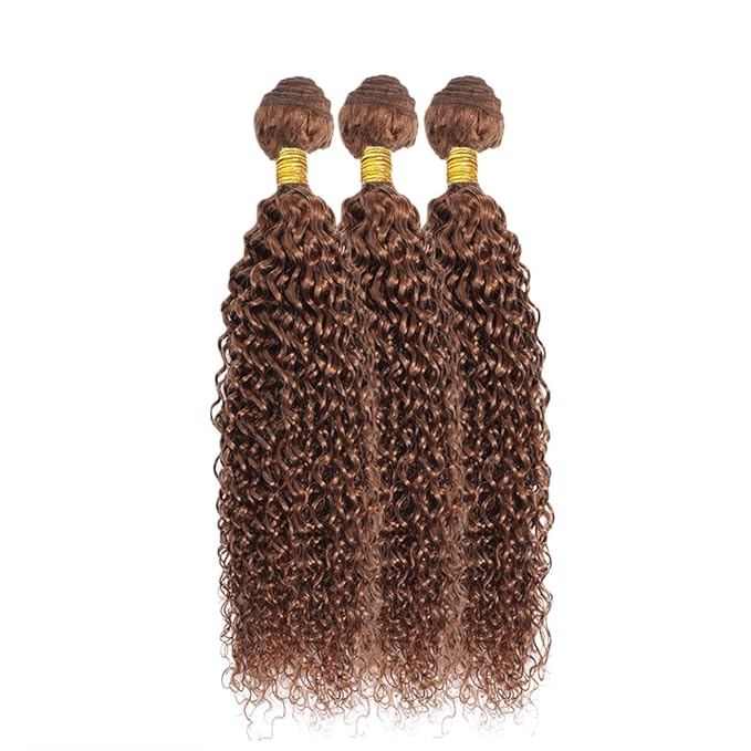28 30 32 Inch Color #30 Human Hair Bundles Light Brown Water Wave Bundle Niegmeag Brazilian Virgin Soft and Silky Remy Hair Extensions Color #30 Wet and Wavy Bundle
