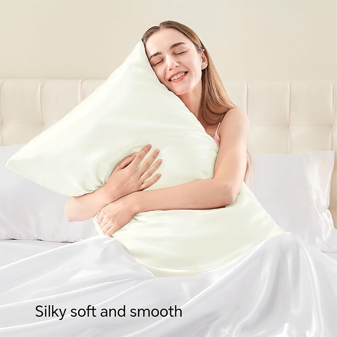 BEDELITE Satin Pillowcase with Zipper, Ivory Pillow Cases Queen Size Set of 2, Super Soft and Cooling Similar to Silk Pillow Cases, Gift for Women Men(20x30 Inches)