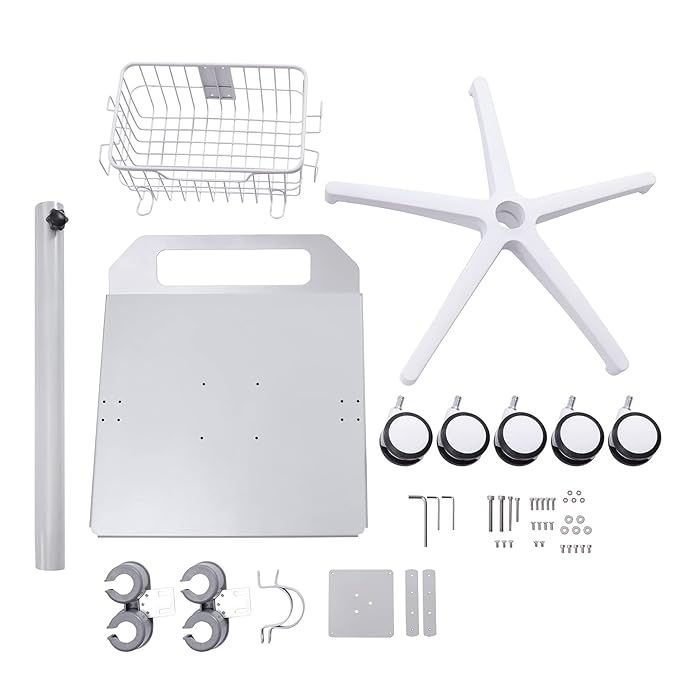 Iron Salon Instrument Tray, Height Adjustable Trolley Cart Tray Station on Wheels for Salon Tattoo Spa Beauty Service Holder Tool Storage(White,Iron)