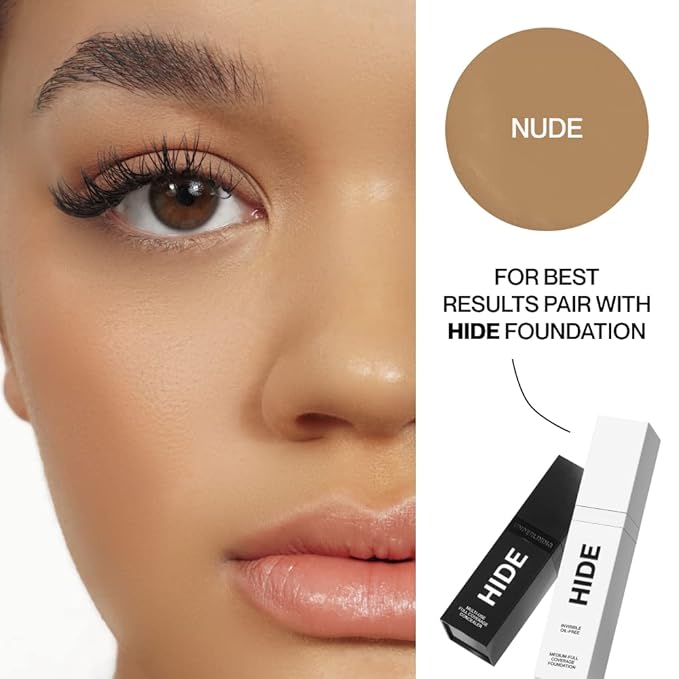 HIDE Liquid Concealer, Medium to Full Coverage Concealer for Blemishes, Under Eye Dark Circles & Scars, Oil Free Concealer, Nude (See Shade Finder), 0.5 fl oz