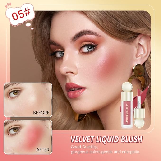 Liquid Blush, Cream Blush For Cheeks, Soft Pinch Liquid Blush, Skin Tint Blush Makeup, Easy To Blend And Color, Long-Lasting, Natural-Looking (01#+05#)