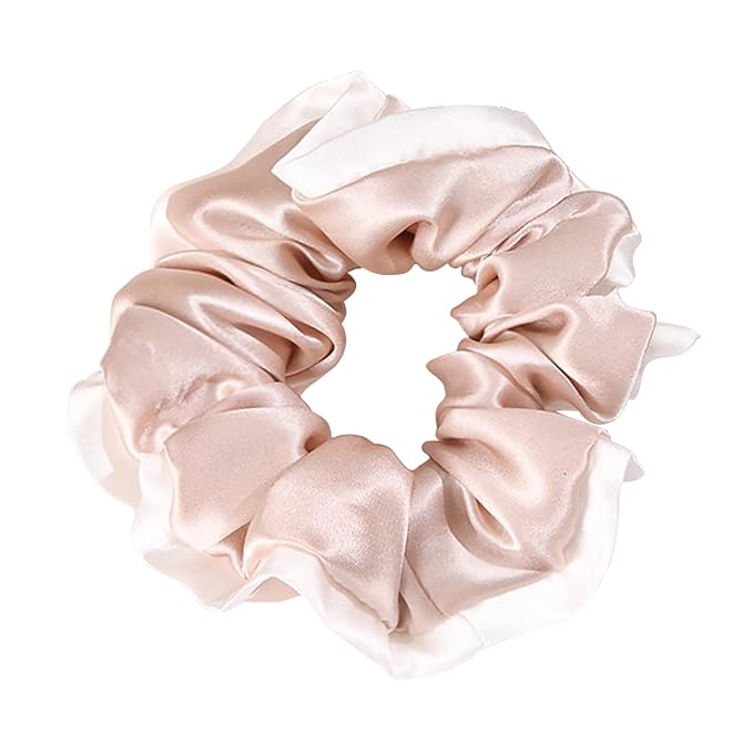 DAISYSILK Pure Mulberry Silk Hair Scrunchie for Women Gentle No-Crease Silk Hair Tie Smooth Elastic Ponytail Holder (Dusty Pink)