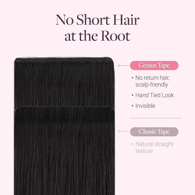 GOO GOO Genius Tape in Hair Extensions, Hand Tied Tape Weft, 1B Natural black, 16inch 50g 20pcs, Remy Human Hair, Seamless Invisible Tape, Natural Blend, Lightweight