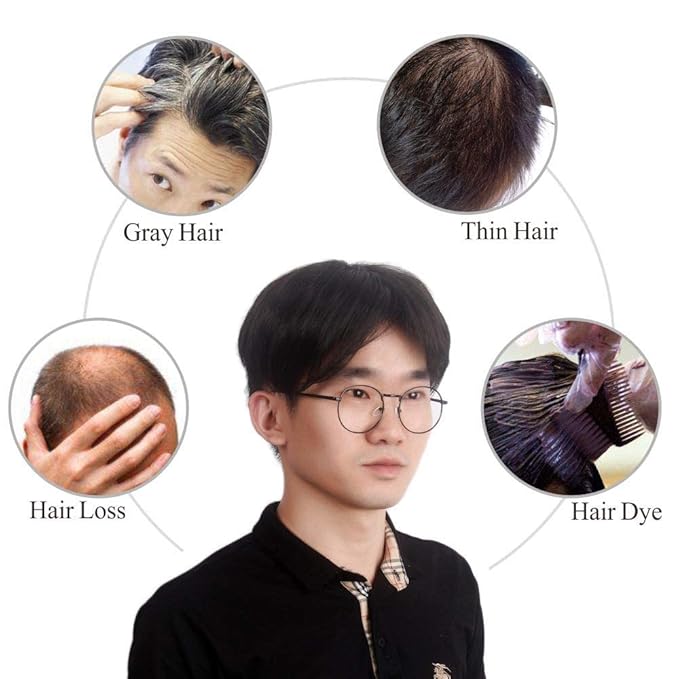 H&Bwig toupee for men, Short Toppers Hairpiece Clip in Hair Extensions for Covering White Loss Hair Toupee (Natrual Black), include Mens toupee tape