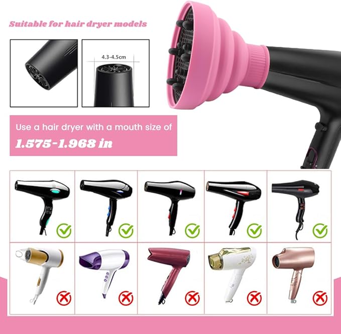 Universal Foldable Hair Dryer Diffuser, Travel Hair Dryer Diffuser Attachment with Comb, Portable Hairs Diffusers Blow Dryers Attachment for Natural Thick Hairs(Color:Pink)
