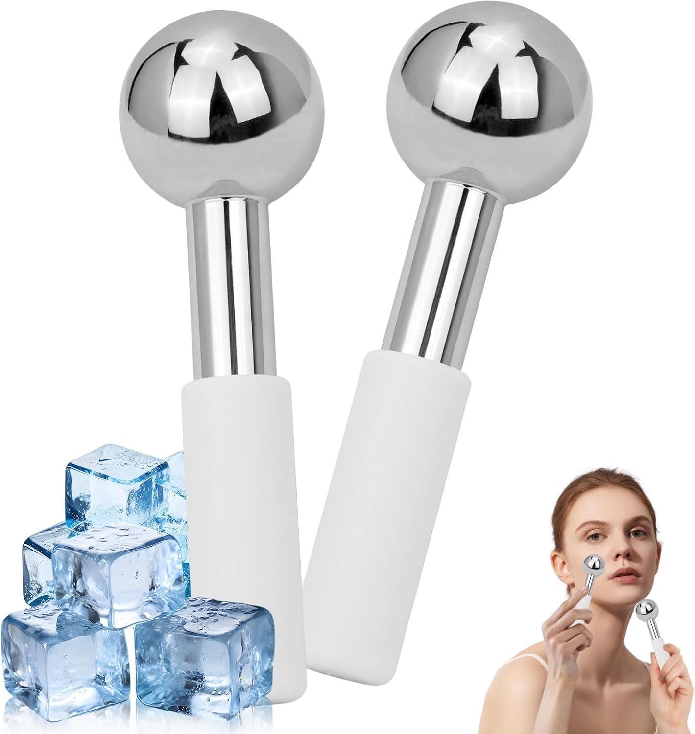 Ice Globes for Face & Eyes - Unbreakless Stainless Steel Cryo Sticks Facial Massage Tools Cold Therapy Cooling Globes to Reduce Puffiness, Wrinkles, Dark Circles Spa & Esthetician Supplies