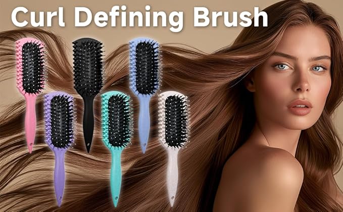 Curl Defining Brush, Curly Hair Brush Products With 3 Pcs Slick Back Hair Brush Set Bristle Brush Edge Control Teasing Comb for women (Black)