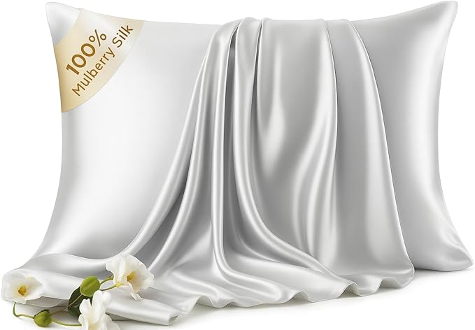 Luxury 6A Mulberry Silk Pillowcase & Silk Pillow Case for Hair & Skin – Anti-Wrinkle, Hidden Zipper – Best Beauty Sleep Solution for Women (Gray, Queen)
