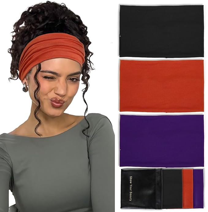 Huachi Wide Headbands for Women Non Slip, Thick Womens Headbands Boho Elastic Hair Bands for Women's Hair, Stretchy Sweat Headband for Workout Running Working