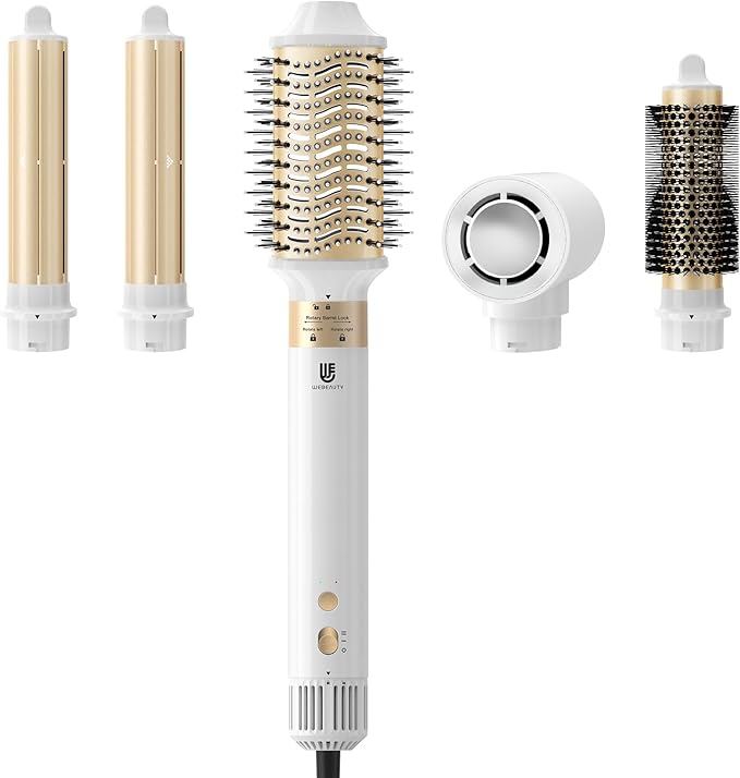 Hair Dryer Hot Air Styler: High-Speed Blow Dryers with Negative Ionic for Fast Drying Frizz Control, Extra Long Barrel 1 1/4 Inch Curling Iron Airflow Auto Wrap Curler for Quick Styling (White)
