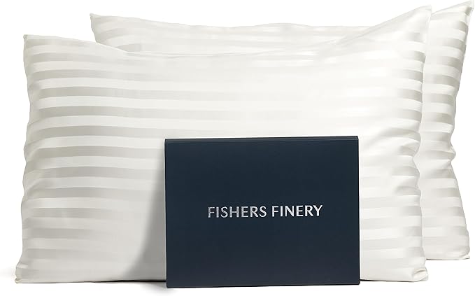 Fishers Finery 25mm 100% Pure Mulberry Silk Pillowcase 2 Pack (White Stripe Standard 2 Pack)