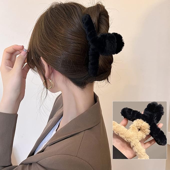 SEVEN LUCKY LIGHT Hair Clip, 7 Pcs 4.5" Fuzzy Claw Clips for Thick Hair, Cute Fuzzy Clip for Women Girls, Soft Hair Clips
