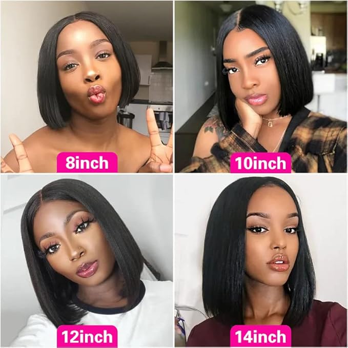 Short Bob Wig Human Hair 13x4 Frontal Bob Wigs Human Hair Pre Plucked wigs for Black Women Bob Lace Front Wigs 10 Inch 180% Density with Baby Hair Natural Color