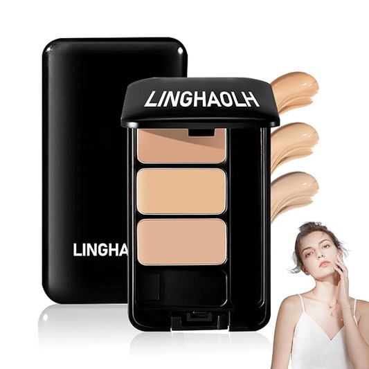 3 Colors Corrector Palette,Full Coverage Cream Concealer Liquid Foundation with Brush,Waterproof Color Correcting Concealer Long Lasting Foundation Contour Makeup Palette for Women