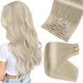 Full Shine Seamless Clip in Hair Extension Blonde Short Hair Extensions Clip in Platinum Blonde Hair for Women Clip in Extensions Add Volume 12 Inch 8 PCS 95 Grams