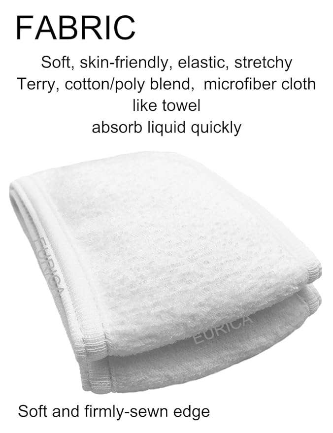 EUICAE Spa Headband, 6 Pack White - Non-slip Stretchable Washable Makeup Headband for Face Wash Facial Treatment, Fits All, Workout, Yoga, Gym, Salon, Home Use