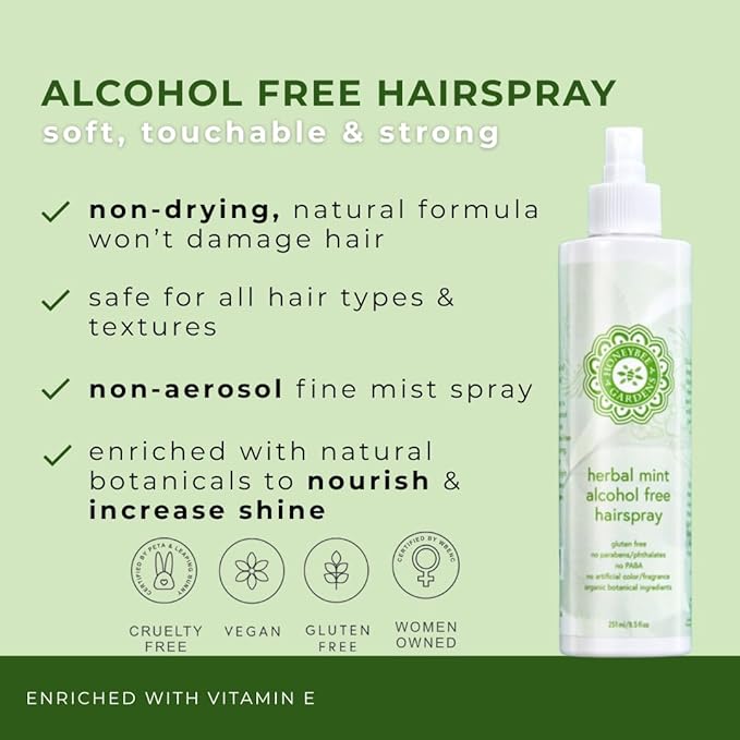 Honeybee Gardens Hair Spray Alcohol Free, Herbal Mint, 8.5 Fluid Ounce