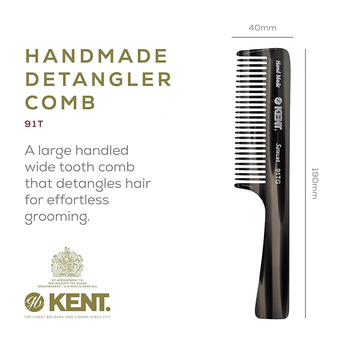 Kent 91TG Detangler Combs for Women Wide Tooth Hair Comb for Curly and Wavy Hair - Wet Hair Comb, Large Handle Wide Tooth Shower Comb for Hair for Effective Detangling Kent Comb