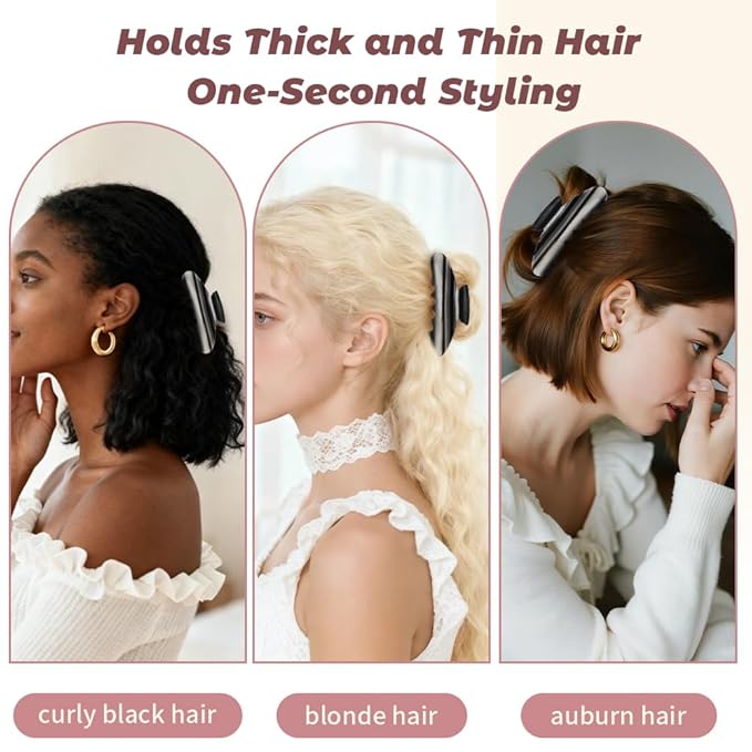French Hair Claw Clips for Women Grils,4 Inch Strong Hold No Slip Grip Accessories Acetate Material,Not Easily Damaged,Thick or Thin Hair (Black & White)