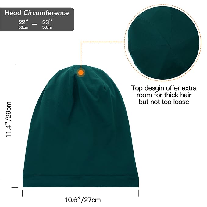 Silk Satin Lined Bonnet Sleep Cap - Adjustable Stay on All Night Hair Wrap Cover Slouchy Beanie for Curly Hair Protection for Women and Men - Solid Forrest Green
