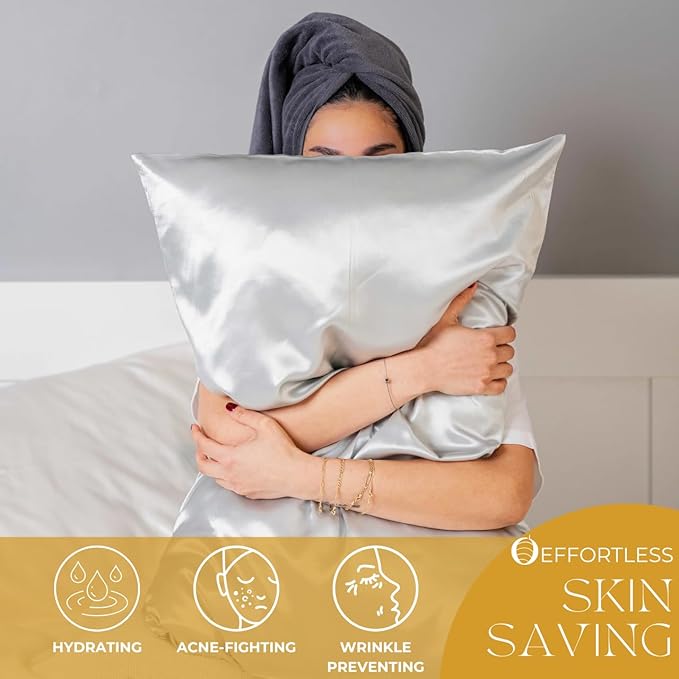 PROMEED 23 Momme Silk Pillowcase 2 Pack with Zipper, 3rd Gen Grade 6A+ 100% Mulberry Silk Pillow Case Set of 2, Cooling Pillow Cases for Hot Sleepers (King 20"x36", Light Grey)
