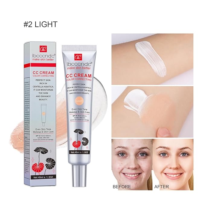Color Correcting CC Cream with SPF 25, Coverage Lightweight Foundation, Hydrating Serum, Even Skin Tone Makeup and Skin Care, Boost Radiance, Refine Skin Texture, Avoid Sun Damage (LightLight, 1PCS)