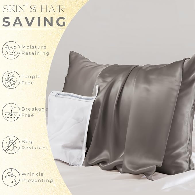 PROMEED Grey Silk Pillowcase Standard Size - Both Sides 23 Momme Grade 6A+Mulberry Silk Pillow Case Covers for Hair and Skin, Soft and Acne Free (Standard 20"x26", Grey)