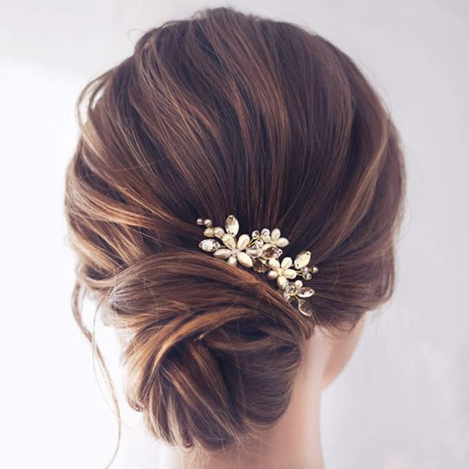 JAKAWIN Pearl Bride Wedding Hair Pins Bridal Hair Piece Accessories Decorative Hair Clips for Women HP065 (Gold)