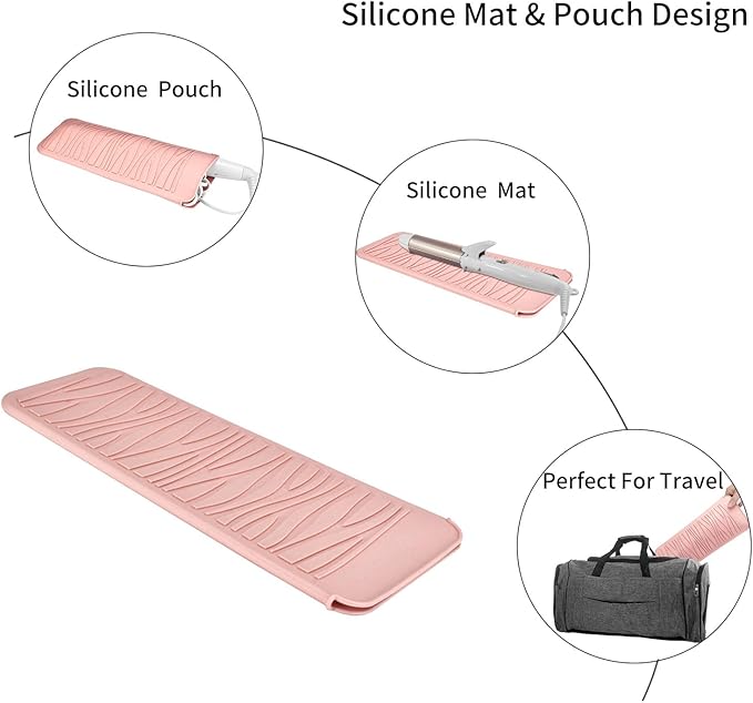 Silicone Heat Resistant Travel Mat Pouch for Hair Straightener, Crimping Iron, Curling Iron, Hair Curling Wand, Flat Iron, Hair Waving Iron (2 Pack, Multicolored)