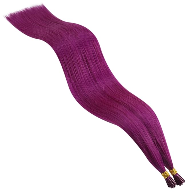 YoungSee Itip Human Hair Extensions Purple Human Hair I Tip Extension 22 Inch Itips Hair Extension Real Human Hair Purple I-Tips Pre Bonded Long Hair Cold Fusion 25s 25g