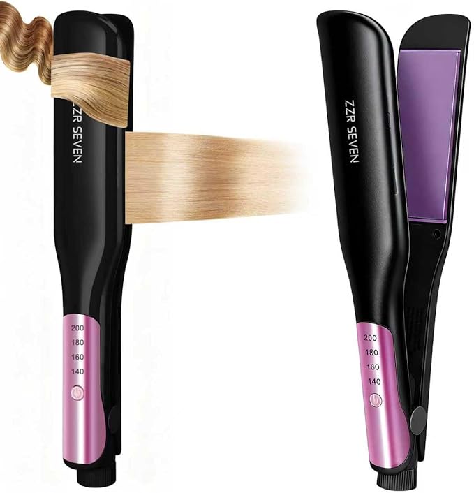 Hair Straightener, 1.25” Flat Iron and Curler 2 in 1, Ceramic Coating, Quick Heat Up, 4 Temp. Options, for All Hair Type, Less Frizz, Shinier and Smoother, Dual Voltage for Travel, Black