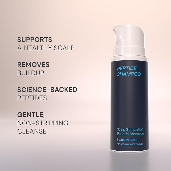 Blueprint Bryan Johnson Peptide Shampoo – 8-Peptide Scalp Treatment with VEGF, Caffeine, Menthol & Arginine – Fragrance-Free & Gentle Formula for Fuller-Looking, Stronger Hair (3.5oz)