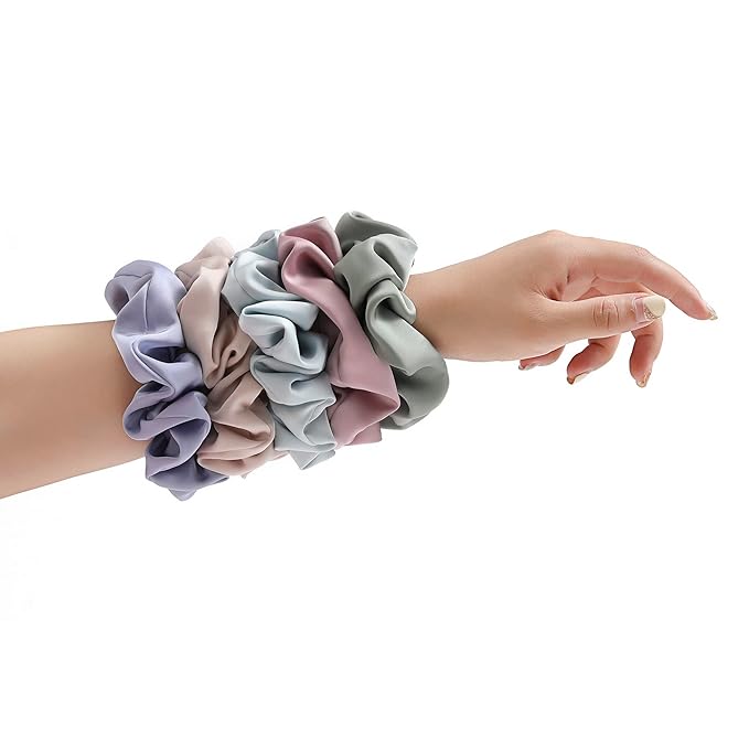 Big Silk Scrunchies for Women,Better than Satin,Silky Soft Scrunchie for Bun Luxurious Ponytail Holders Elastic Hair Ties No Damage (Green Blue Rose-Red Champagne Menthol-Blue)
