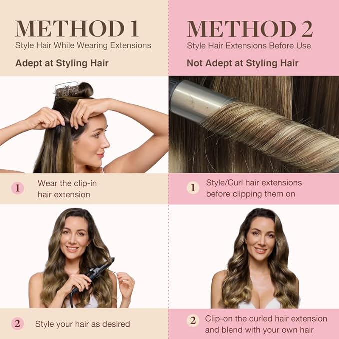 GOO GOO Clip in Hair Extensions Real Human Hair, Remy Human Hair Extensions Clip ins for Women, Natural Human Hair, 16inch 110g 7Pcs, 3/8/613 Balayage Walnut Brown to Ash Brown and Bleach Blonde
