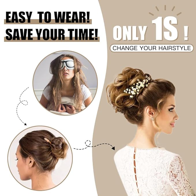 HMD Tousled Updo Messy Bun Hairpiece Hair Extension Ponytail With Elastic Rubber Band Updo Ponytail Hairpiece Synthetic Hair Extensions Scrunchies Ponytail Hairpieces for Women