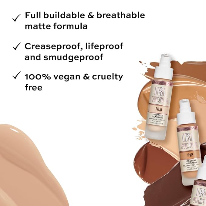 Revolution Beauty, IRL Filter Longwear Foundation, Soft & Breathable Formula, Medium to Full Coverage, Matte Finish, F3, 0.7 Fl. Oz
