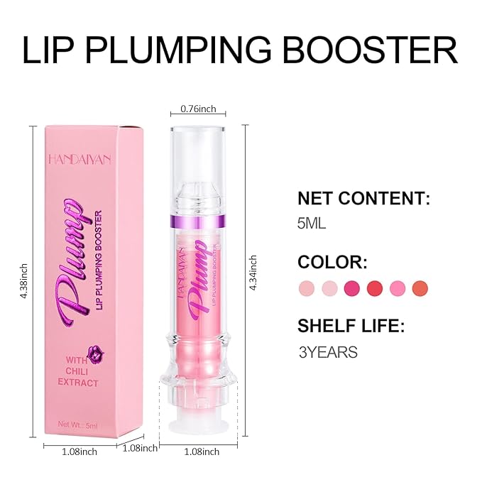 Natural Spicy Lip Plumping Booster Lip Plumping Oil, Lip Plumper Gloss, Ultra-Hydrating & Nourishing Plump and Pout Lip Plumper, Glossy Finish Fuller Lip Plumping Lip Gloss for Women Girls(3PC)