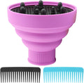 Universal Foldable Hair Dryer Diffuser, Travel Hair Dryer Diffuser Attachment with Comb, Portable Hairs Diffusers Blow Dryers Attachment for Natural Thick Hairs(Color:Purple)