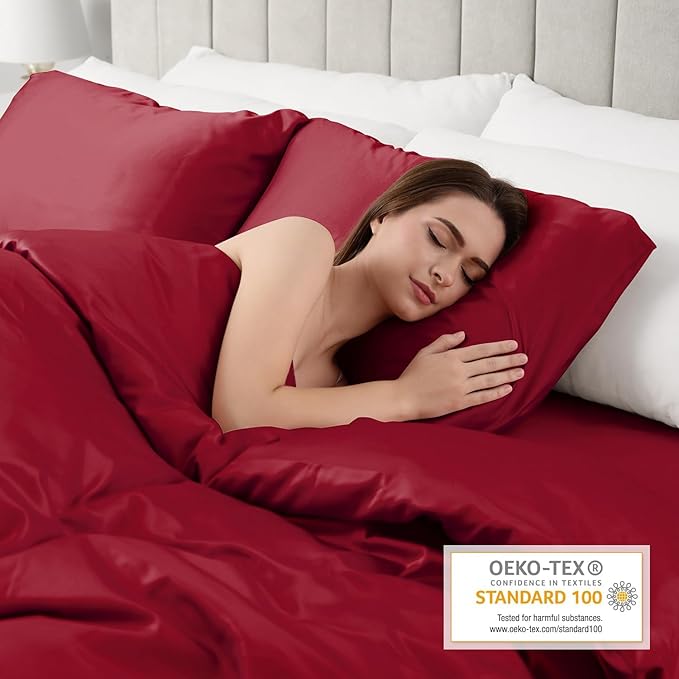 Lirex Satin Pillowcase for Hair and Skin, Super Soft and Cooling Similar to Silk, 2 Pack King Size 20"X 36" Pillow Cases with Envelope Closure, Gifts for Women Men, Wine Red