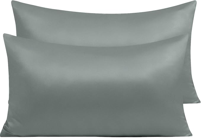 NTBAY Zippered Satin Pillow Cases for Hair and Skin, Luxury King Hidden Zipper Pillowcases Set of 2, 20x36 Inches, Dark Grey