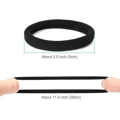 50PCS Black Hair Ties for Women, Cotton Seamless Hair Bands, Elastic Ponytail Holders, No Damage for Thick Hair, 2 Inch in Diameter, by Qarwayoc