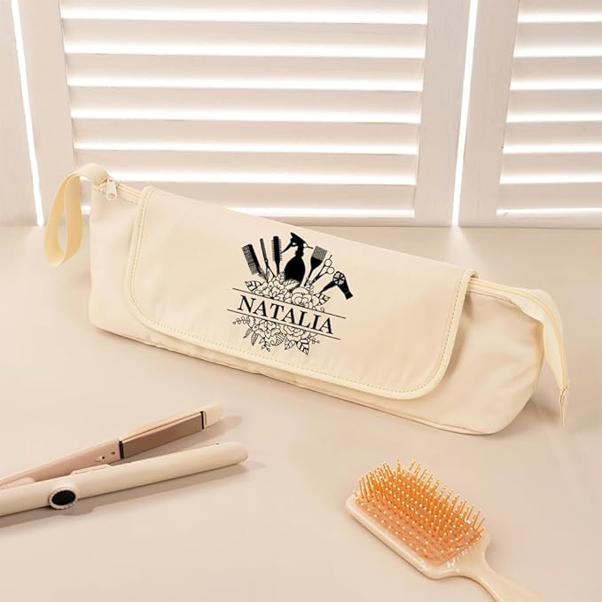 callie Custom Hair Tools Travel Bag, Personalized Portable Hair Accessories Organizer Case Storage Pouch with Heat Resistant Mat, Gifts for Women Men, 18" x 4.7" × 5.9"