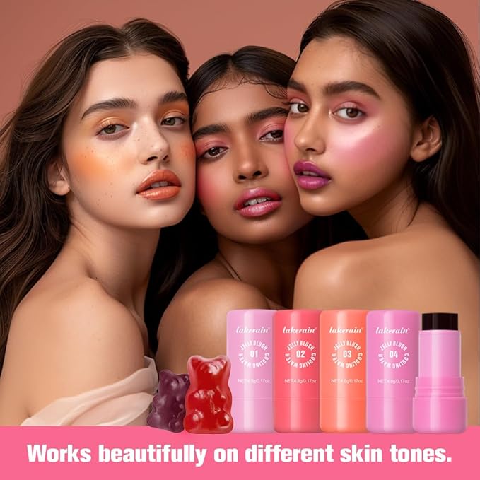 Multi-Use Cooling Water Jelly Blush/Lip Tint & Eye Shadow - Sheer Stain withBuildable Watercolor Finish - Long-Lasting Moisture - 1,000+ Swipes Per Stick - Jelly Texture for Lip & Cheek (Red)